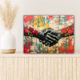 Canvas schilderij - Wanddecoratie Graffiti - Rozen - Handen - Street art - Muurdecoratie woonkamer - Slaapkamer decoratie - Kamer accessoires - Schilderijen op canvas