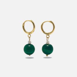 Malachite & Pearl Earrings – Gold-Plated 925 Silver