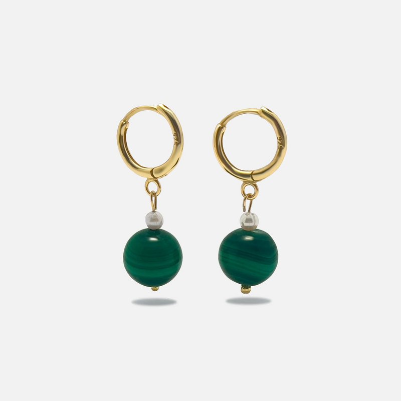 Boucles d'Oreilles Malachite & Perle – Argent 925 Plaqué Or