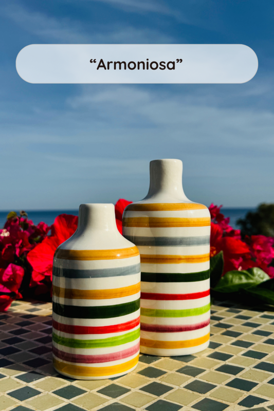 Handgemachte Ölflasche Ölspender Ölkännchen Keramikflasche "Vivace" für Olivenöl & Essig aus Italien 250/500ml