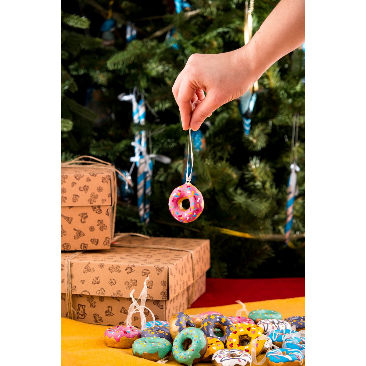 Handmade papier-mache Mint donut
