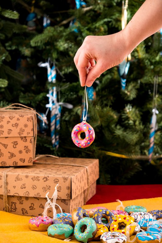 Handmade papier-mache Mint donut