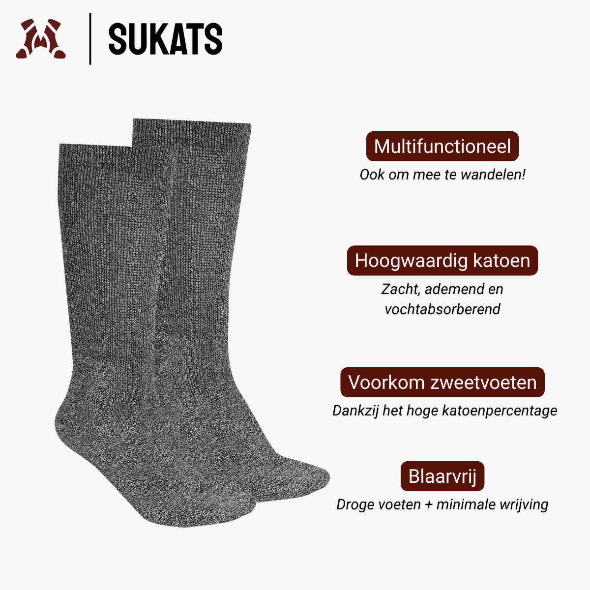 Sukats® 3 or 6 Pairs of Norwegian Work Socks | Stable Worker | Gray | Multiple sizes