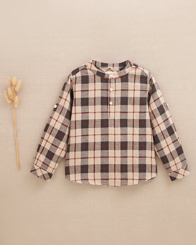 Boys' Scottish plaid shirt with mandarin collar P152-11608183