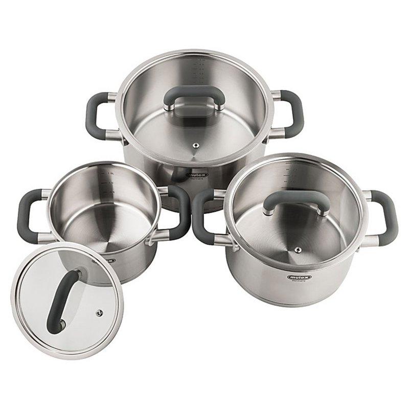 Lugano Edilstahl Topfset 6TLG. + Stielpfanne 24 cm + Servier pad 24 cm