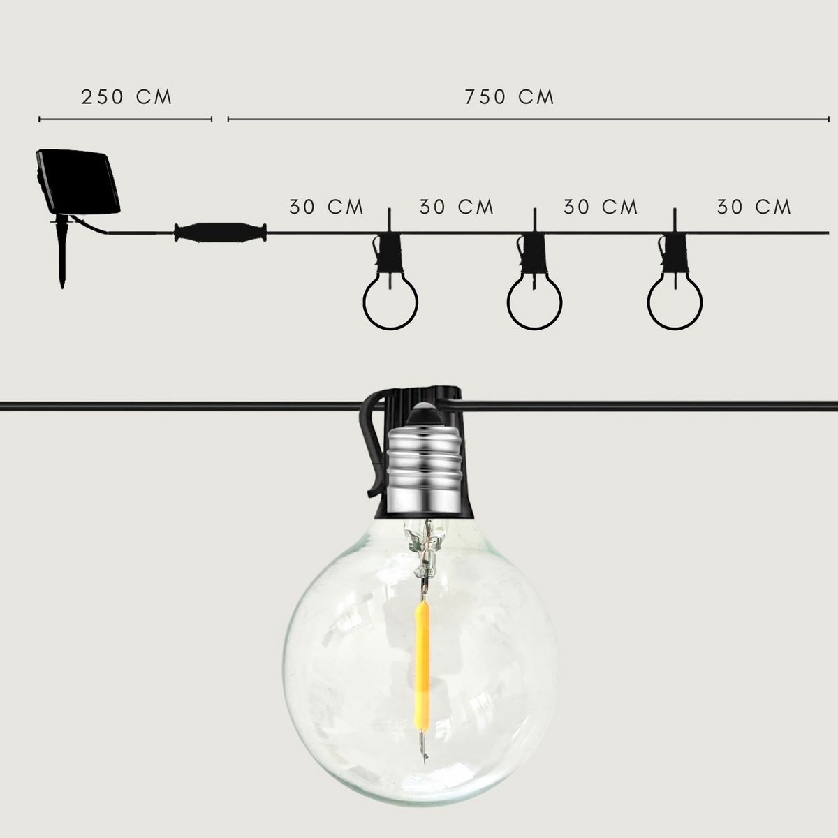 Cable de luz SOLAR de 7,5 metros con 25 lámparas LED