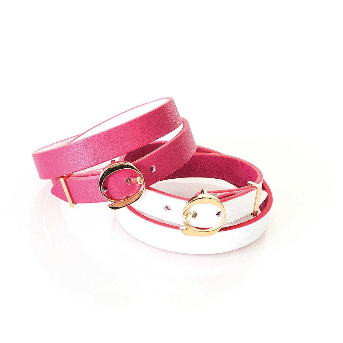 DUO TWIST læderarmbånd Fuchsia - Hvid