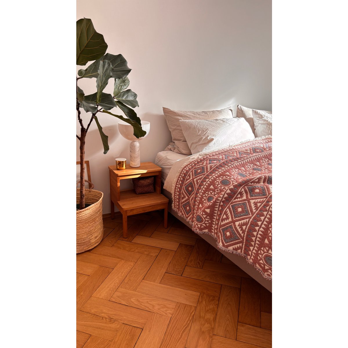 CALMA mousseline deken - rood-grijs-wit - 2,30 x 2,60 m