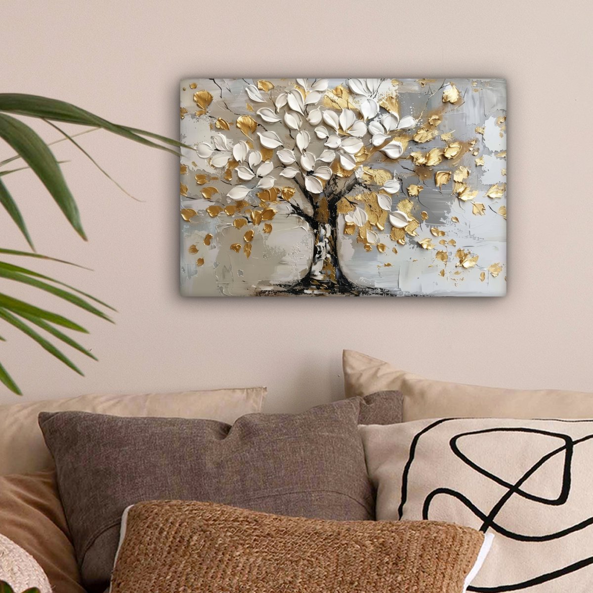 Peinture sur toile - Décoration murale - Boom - Beige - Gray - Gold - Résumé