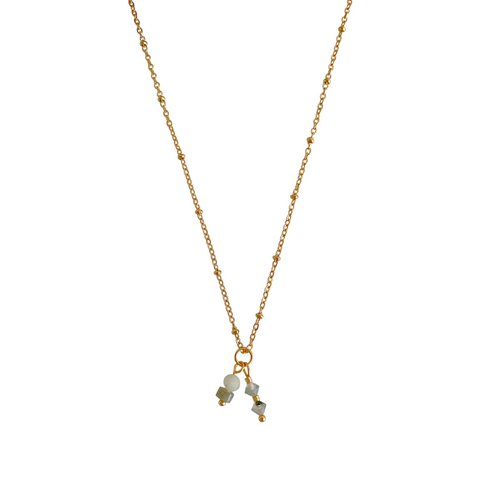 Halskette Moosachat, Jade & Labradorit – Gold