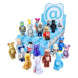 Collectible Bearbrick figurine in a blind box packaging, featuring a stylized "@" symbol design. The figurine is made by Medicom Toys and is part of the Bearbrick series 47 collection.