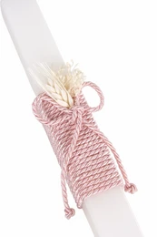Bougie de baptême avec cordon rose et fleurs