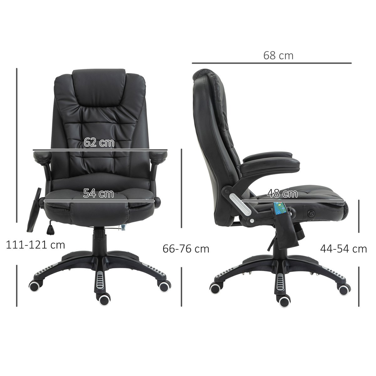Silla de oficina con función de masaje, función de calor, altura regulable, función de inclinación, silla de oficina de masaje, blanco crema + negro