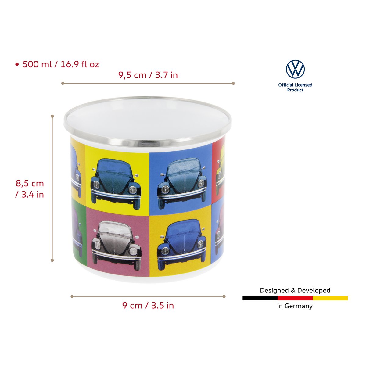 Volkswagen VW Kever Emaille Mok 500ml in Geschenkverpakking - Veelkleurig