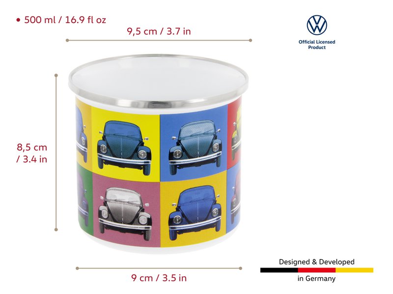 Tazza smaltata Volkswagen VW Beetle 500 ml in confezione regalo - multicolore