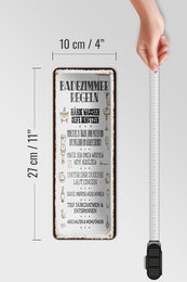 Blechschild Spruch 27x10 cm Badezimmer Regeln 7 Aufgaben Deko Schild