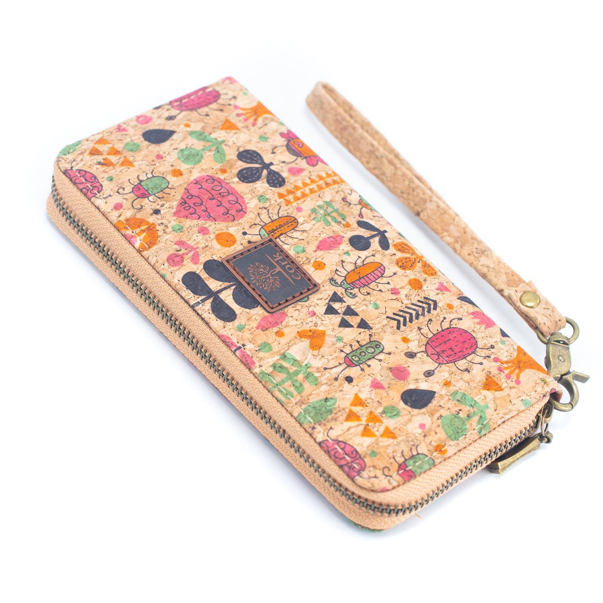 Cartera de tarjetas con cremallera para mujer de corcho natural de varios patrones BAG-2235