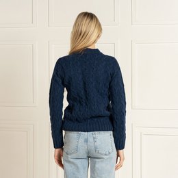 Damski sweter warkoczowy, wykonany w 100% z merynosów, Praga, ciemnoniebieski