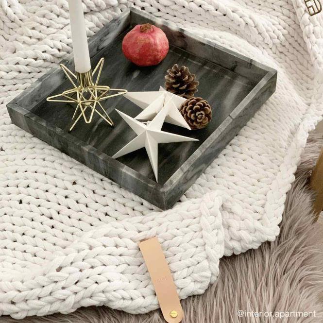 Marble tray, square dark grey