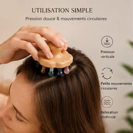 Flower Scalp Brush in FSC Beech Wood - 9 Natural Stone Massage Points - Stimulates Blood Circulation - Revitalizes Scalp - Natural Lithotherapy Hair Care