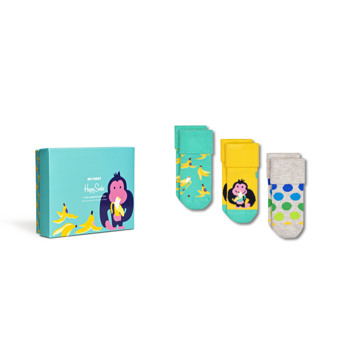 Happy Socks XKJUN08-0200 3-pack in de jungle badstof sokken cadeauset