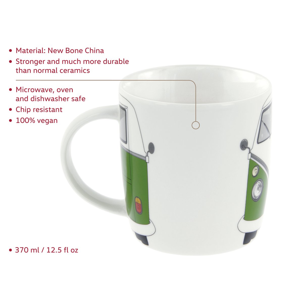 Volkswagen VW T1 Bus Tasse à café 370 ml dans une boîte cadeau - Avant/Vert