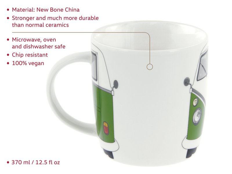 Volkswagen VW T1 Bus Taza de Café 370ml en Caja de Regalo - Frontal/Verde