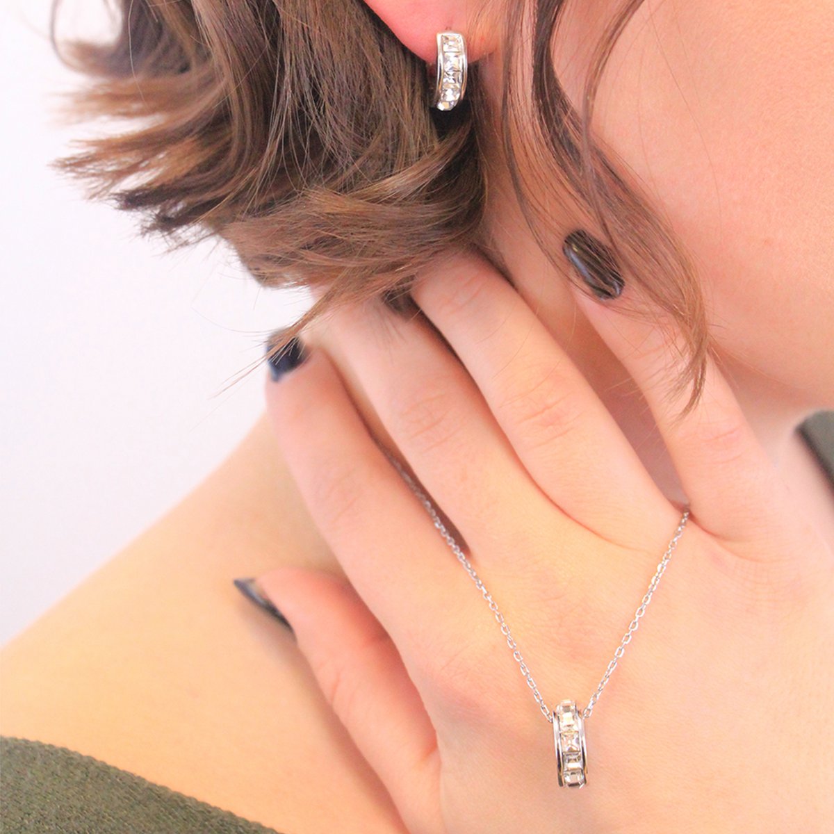 Boucles d'oreilles Square Hoop - ArgentÃ© et Cristal