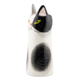 Fajance vase kat sort/hvid