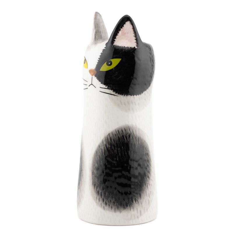 Fajance vase kat sort/hvid