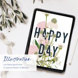 Postkort 'happy day' med lyserøde blomster