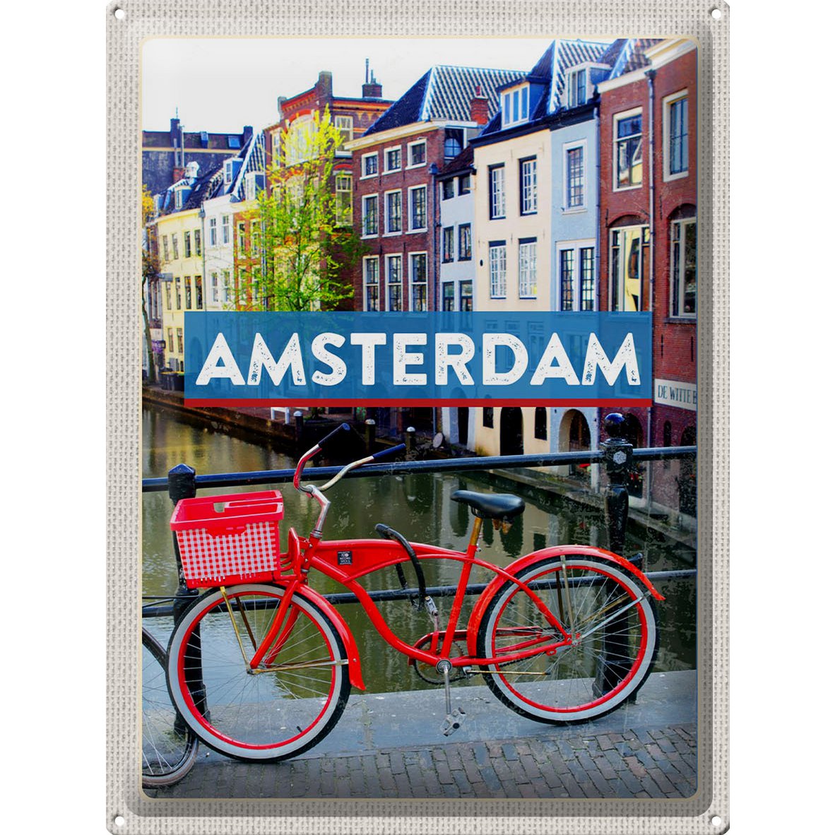 Tin sign travel 30x40cm Amsterdam travel destination bicycle