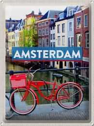 Tin sign travel 30x40cm Amsterdam travel destination bicycle