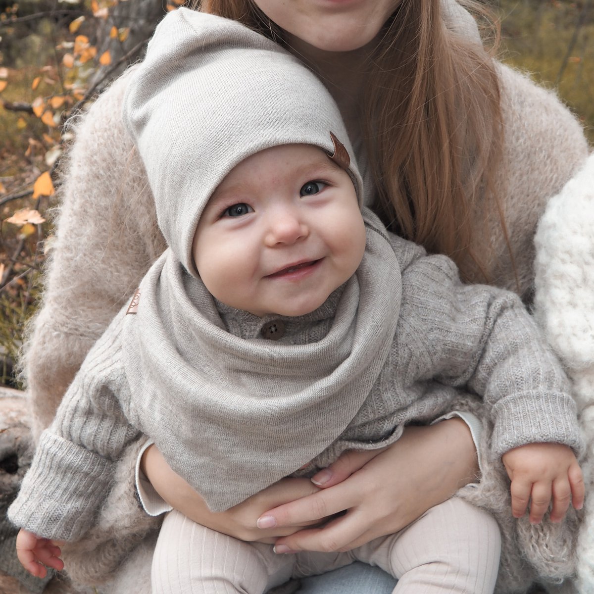 Bonnet réversible mérinos - jeans-beige