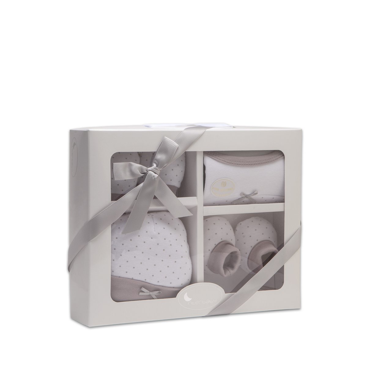 SET 4 STUKS (MUTS+HANDSCHOENEN+SLABBER+SOKKEN) VOOR NIEUWBORGEN (0-6 MAANDEN) - 100% KATOEN - MOD. BEIGE