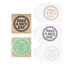 Runder Stempel – Text „Have a Nice Day“ – Holzhalterung