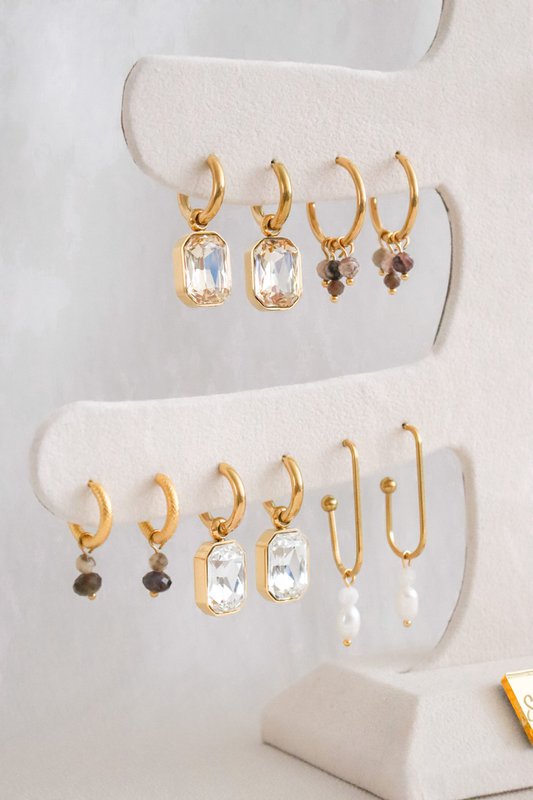 Ohrringe aus Labradorit und Zebra-Feldspat – Gold