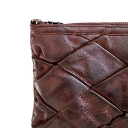 Washed Leather Diamond-Stitch Crossbody & Clutch – Walnut