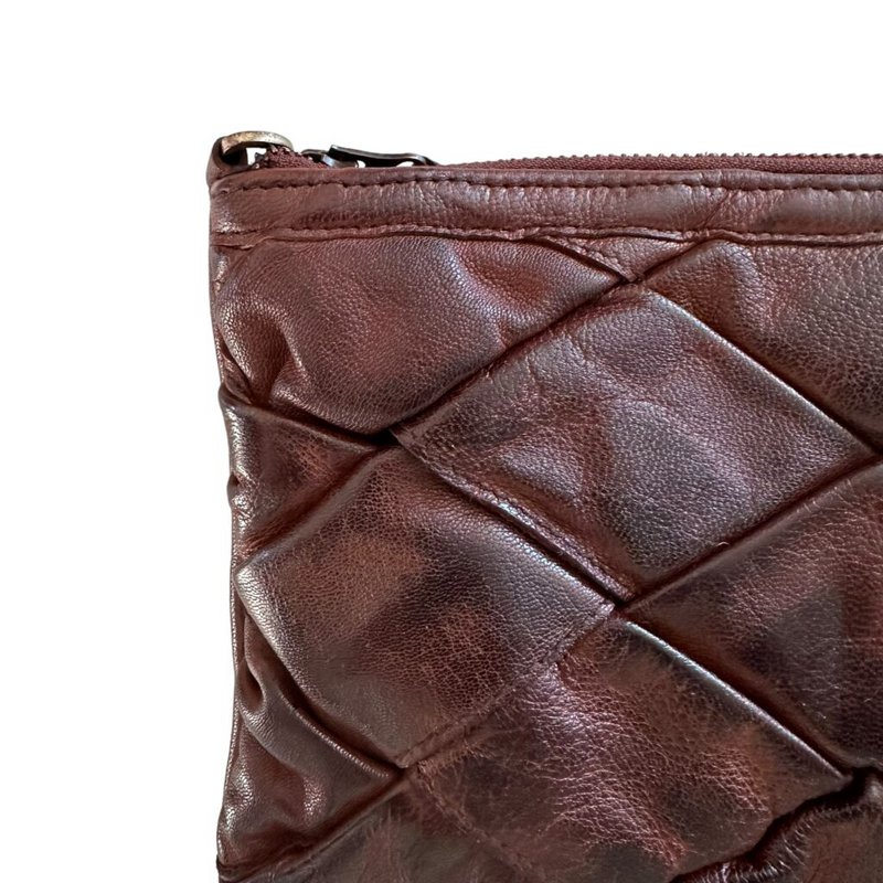 Washed Leather Diamond-Stitch Crossbody & Clutch – Walnut