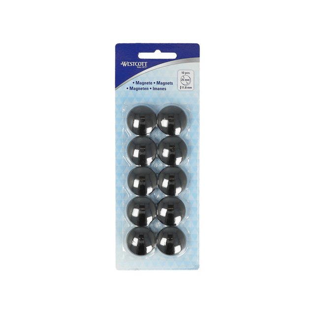 Imán Westcott negro pack de 10 uds. Ø 25mmx11,8mm, tapa de 300g: 4-6 hojas de 80gr. papel
