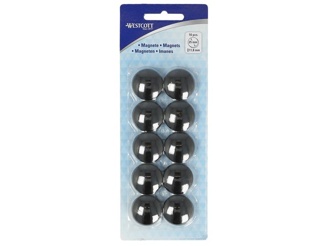 Magnet Westcott schwarz Packung mit 10 Stück. Ø 25mmx11,8mm, 300g Kappe: 4-6 Blatt 80gr. Papier