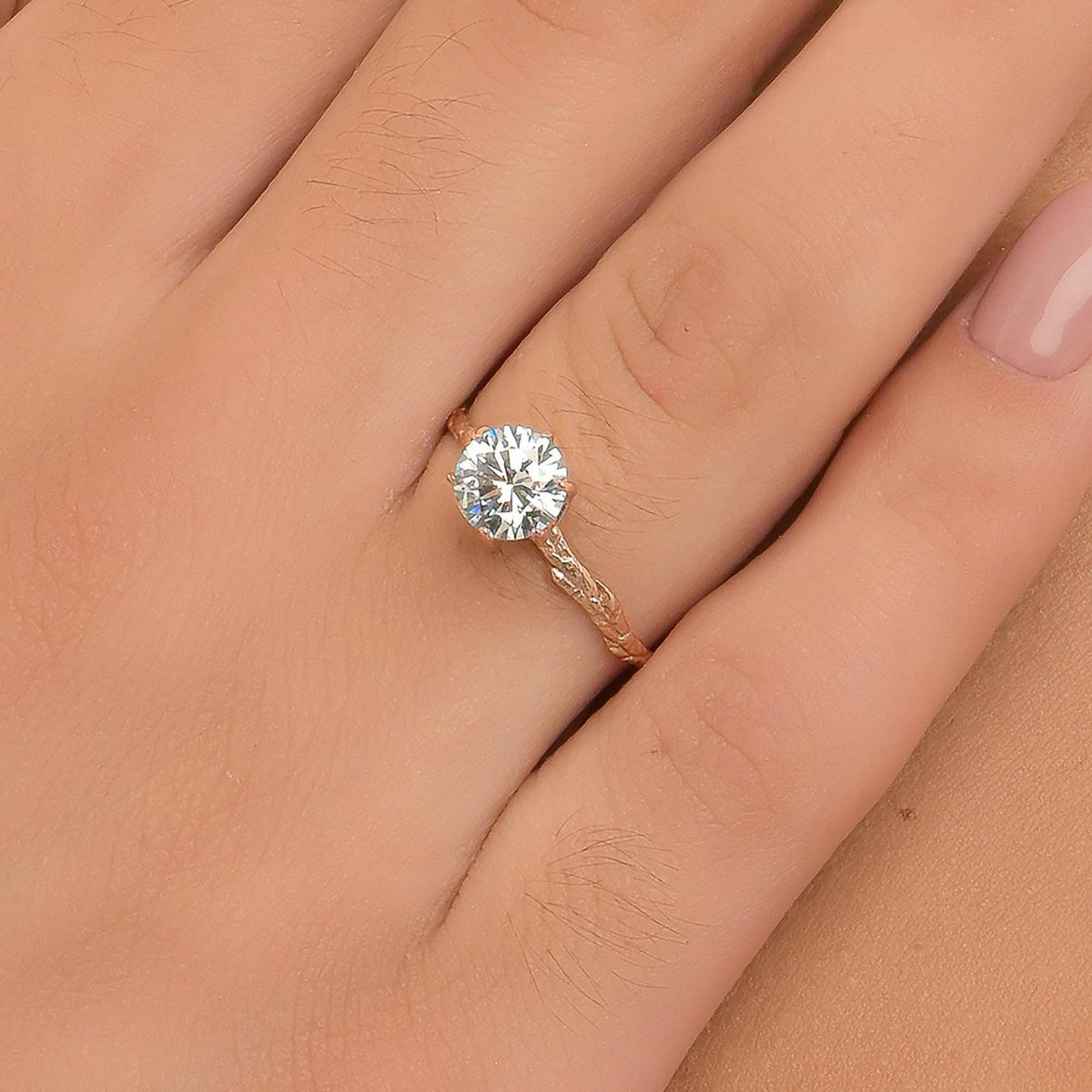 Cypress Twig Engagement Ring: Gold Plated Silver with Lab Diamond