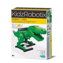 Green T-Rex robot toy with mechanical parts, suitable for STEAM education.