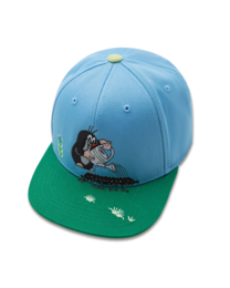 Blue and green snapback hat with an illustration of The Little Mole character, suitable for children aged 1-8 years.