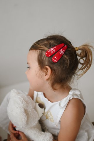 Snowflakes red hair clips, Christmas hair accessory