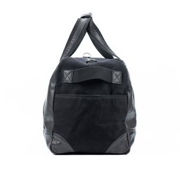 K0024AB | Rejsetaske i lærred/ægte læder, fuldnarvet, svinghjul - Farve Sort Tilbehør antik nikkel, lynlås. Mål: 48 x 31 x 22 cm - Emballage: Tnt taske
