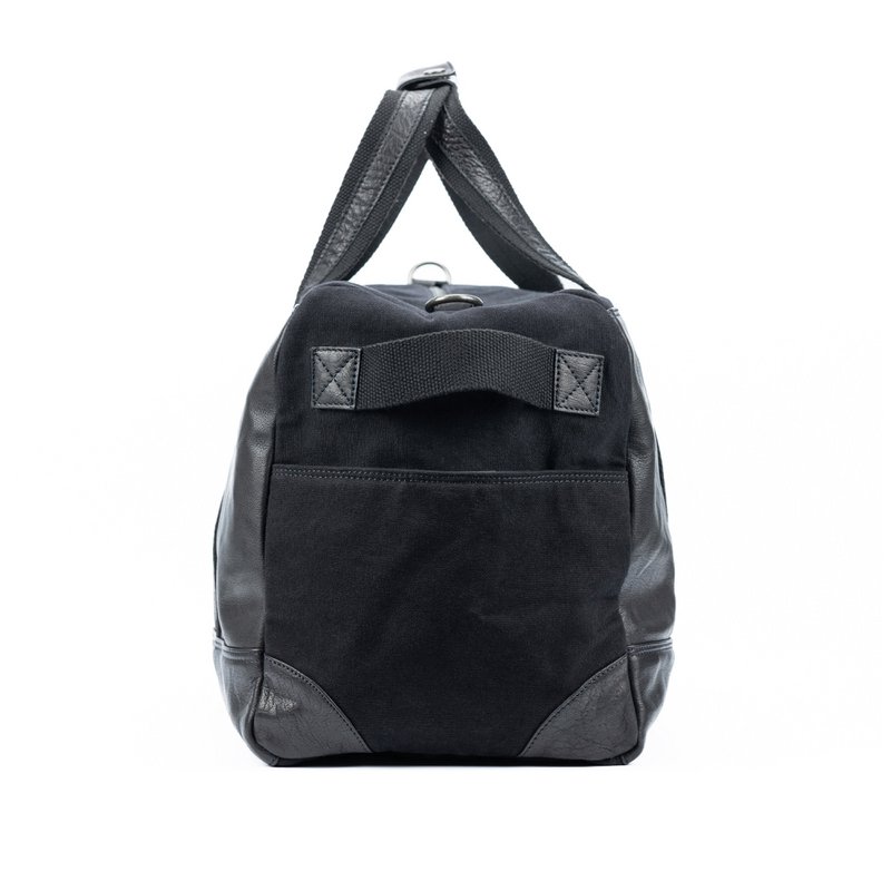 K0024AB | Rejsetaske i lærred/ægte læder, fuldnarvet, svinghjul - Farve Sort Tilbehør antik nikkel, lynlås. Mål: 48 x 31 x 22 cm - Emballage: Tnt taske