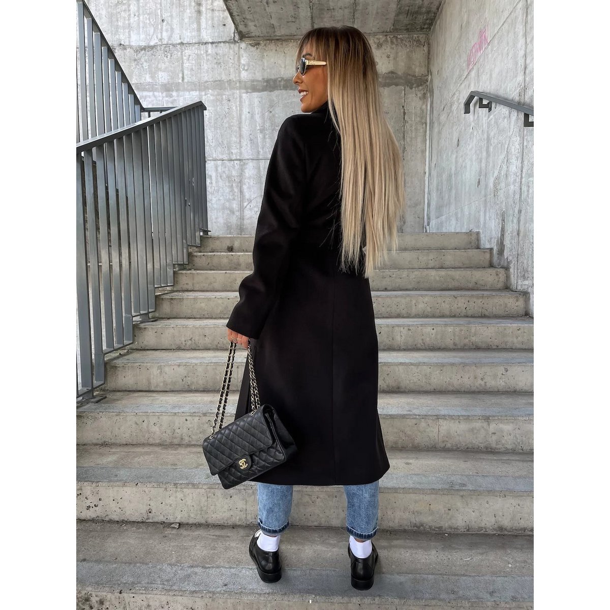 Double-breasted Lapel Split Jacket With Belt Winter Fashion Casual Long Sleeve Button Daily Coats For Women Clothing
