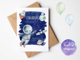 Set met uitnodigingskaarten voor astronauten om in te vullen, inclusief enveloppen voor verjaardagen van kinderen in de ruimte of verjaardagen van astronauten