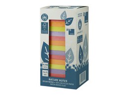 Info notes 75x75mm 16 x 100 blaadjes, 4 kleuren, blauwe engel, toren verpakking.
